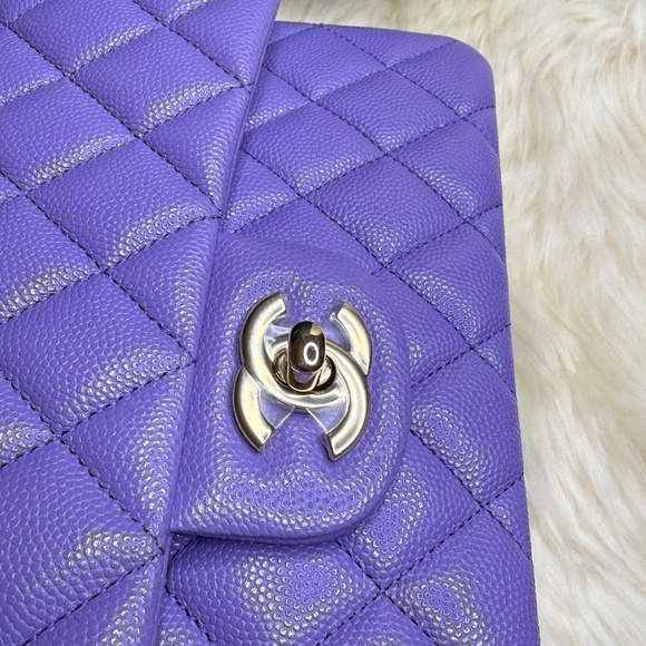 NEW Chanel 20S Lilac Caviar Small Classic Flap Bag Light Gold Hardware RARE - Picture 6 of 11